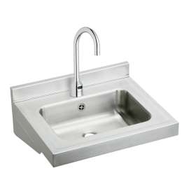 Stainless Steel 22" X 19" X 5-1/2" Wall Hung Lavatory Sink Kit W/Faucet+Thermostatic Mixing Valve + Overflow, ELVWO2219SACTMC