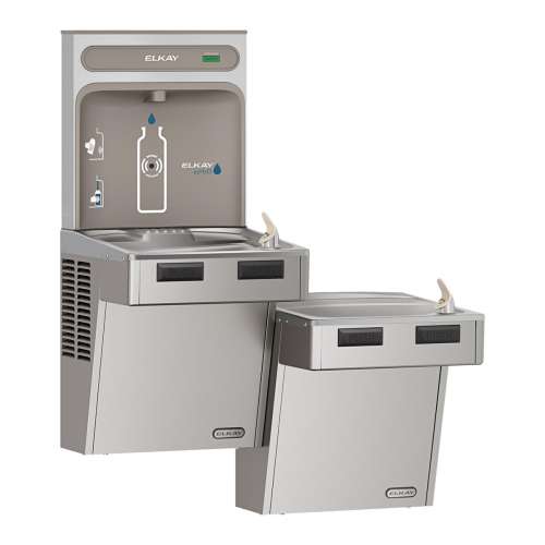 Ezh2O Bottle Filling Station With Mechanically Activated Bi-Level Ada Cooler Non-Filtered Non-Refrigerated Stainless, EMABFTLDDWSSK