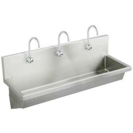 Stainless Steel 60" X 20" X 8" Wall Hung Multiple Station Hand Wash Sink Kit W/Sensor Faucets + Grid Drain, EWMA6020SACC