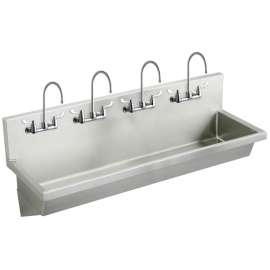 Stainless Steel 96" X 20" X 8" Wall Hung Multiple Station Hand Wash Sink Kit W/Faucets+Drain, EWMA9620C