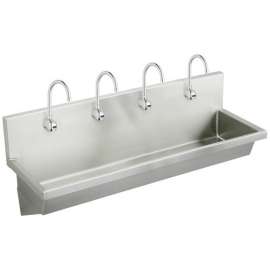 Stainless Steel 96" X 20" X 8" Wall Hung Multiple Station Hand Wash Sink Kit W/ Sensor Faucets + Grid Drain, EWMA9620SACC