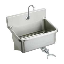 Stainless Steel 25" X 19.5" X 10-1/2" Wall Hung Single Bowl Hand Wash Sink Kit W/Knee Control + Spout, EWS2520KC