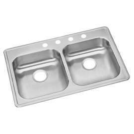 Dayton Stainless Steel 33" X 22" X 5-3/8" 2-Hole Equal Double Bowl Drop-In Sink, GE233222