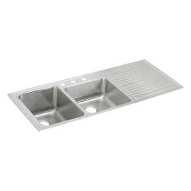 Lustertone Classic Stainless Steel 54" X 22" X 10" 2-Hole Offset 60/40 Double Bowl Drop-In Sink W/Left Drainboard, ILGR5422L2