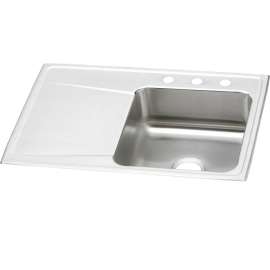 Lustertone Classic Stainless Steel 33" X 22" X 7-5/8" 2-Hole Single Bowl Drop-In Sink W/Right Drainboard, ILR3322R2