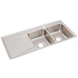 Lustertone Classic Stainless Steel 48" X 22" X 7-5/8" 1-Hole Equal Double Bowl Drop-In Sink W/Right Drainboard, ILR4822R1