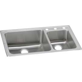 Lustertone Classic Stainless Steel 37" X 22" X 10" 3-Hole 60/40 Double Bowl Drop-In Sink, LFGR37223