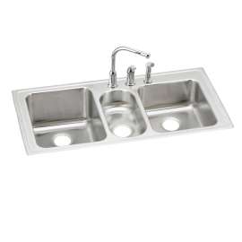 Lustertone Classic Stainless Steel 43" X 22" X 10" Triple Bowl Drop-In Sink + Faucet Kit, LGR4322C