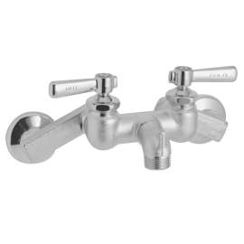 4"-8-3/8" Adjustable Centers Wall Mount Faucet With Bucket Hook Spout 2" Lever Handles Rough Chrome, LK400