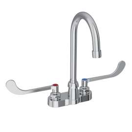 4" Centerset With Exposed Deck Faucet With 5" Gooseneck Spout 6" Wristblade Handles Chrome, LK406GN05T6