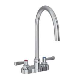 4" Centerset With Exposed Deck Laminar Flow Faucet With 8" Gooseneck Spout 2" Lever Handles Chrome, LK406LGN08L2