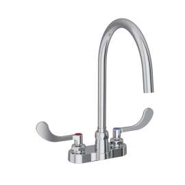 4" Centerset With Exposed Deck Laminar Flow Faucet With 8" Gooseneck Spout 4" Wristblade Handles Chrome, LK406LGN08T4