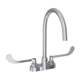 4" Centerset With Exposed Deck Laminar Flow Faucet With 8" Gooseneck Spout 6" Wristblade Handles Chrome, LK406LGN08T6