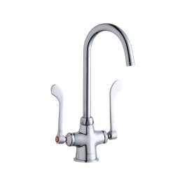Single Hole With Concealed Deck Laminar Flow Faucet With 5" Gooseneck Spout 6" Wristblade Handles Chrome, LK500LGN05T6