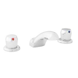 8" Centerset With Concealed Deck Metered Lavatory Faucet With Cast Fixed Spout Push Button Handles Chrome, LK651