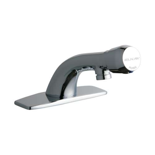 Single Hole Deck Mount Metered Lavatory Faucet With Cast Fixed Spout Push Button Handle With Escutcheon Chrome, LK652