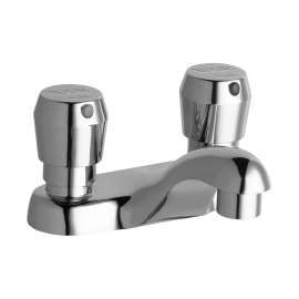 Single Hole Deck Mount Metered Lavatory Faucet With 4" Cast Fixed Spout Push Button Handles Chrome, LK656