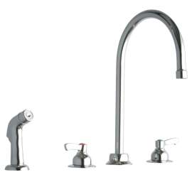 8" Centerset With Concealed Deck Faucet With 8" Gooseneck Spout 2" Lever Handles With Side Spray Chrome, LK801GN08L2
