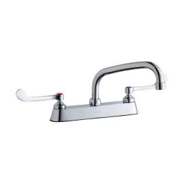 8" Centerset With Exposed Deck Faucet With 8" Arc Tube Spout 6" Wristblade Handles Chrome, LK810AT08T6