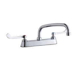 8" Centerset With Exposed Deck Faucet With 10" Arc Tube Spout 6" Wristblade Handles Chrome, LK810AT10T6