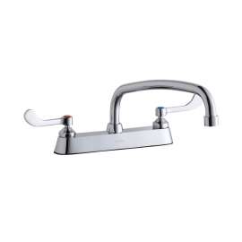 8" Centerset With Exposed Deck Faucet With 12" Arc Tube Spout 4" Wristblade Handles Chrome, LK810AT12T4