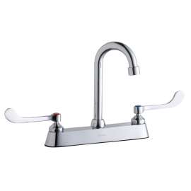 8" Centerset With Exposed Deck Faucet With 4" Gooseneck Spout 6" Wristblade Handles Chrome, LK810GN04T6