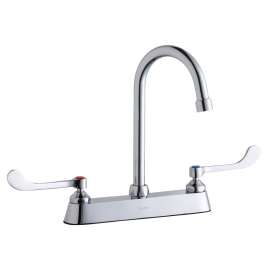 8" Centerset With Exposed Deck Faucet With 5" Gooseneck Spout 6" Wristblade Handles Chrome, LK810GN05T6