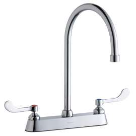 8" Centerset With Exposed Deck Faucet With 8" Gooseneck Spout 4" Wristblade Handles Chrome, LK810GN08T4