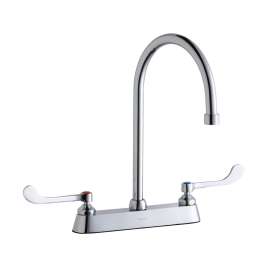 8" Centerset With Exposed Deck Faucet With 8" Gooseneck Spout 6" Wristblade Handles Chrome, LK810GN08T6