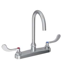 8" Centerset With Exposed Deck Laminar Flow Faucet With 5" Gooseneck Spout 4" Wristblade Handles Chrome, LK810LGN05T4