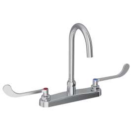 8" Centerset With Exposed Deck Laminar Flow Faucet With 5" Gooseneck Spout 6" Wristblade Handles Chrome, LK810LGN05T6