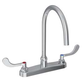 8" Centerset With Exposed Deck Laminar Flow Faucet With 8" Gooseneck Spout 4" Wristblade Handles Chrome, LK810LGN08T4
