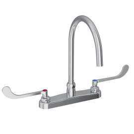 8" Centerset With Exposed Deck Laminar Flow Faucet With 8" Gooseneck Spout 6" Wristblade Handles Chrome, LK810LGN08T6