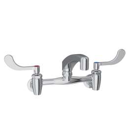 Foodservice 8" Centerset Wall Mount Faucet With 8" Arc Tube Spout 4" Wristblade Handles 1/2" Offset Inlets+Stop, LK940AT08T4S