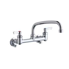 Foodservice 8" Centerset Wall Mount Faucet With 10" Arc Tube Spout 2" Lever Handles 1/2" Offset Inlets+Stop, LK940AT10L2S
