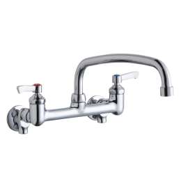 Foodservice 8" Centerset Wall Mount Faucet With 12" Arc Tube Spout 2" Lever Handles 1/2" Offset Inlets+Stop, LK940AT12L2S