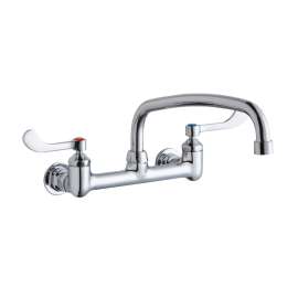 Foodservice 8" Centerset Wall Mount Faucet With 12" Arc Tube Spout 4" Wristblade Handles 1/2" Offset Inlets, LK940AT12T4H