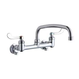 Foodservice 8" Centerset Wall Mount Faucet With 12" Arc Tube Spout 4In Wristblade Handles 1/2" Offset Inlets+Stop, LK940AT12T4S