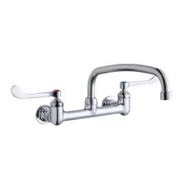 Foodservice 8" Centerset Wall Mount Faucet With 12" Arc Tube Spout 6" Wristblade Handles 1/2" Offset Inlets, LK940AT12T6H
