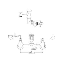 8" Centerset Wall Mount Faucet 3" Bucket Hook Spt 4In Wristblade Handles 1/2" Offset Inlets+Stop Polished Chrome, LK940BP03T4S