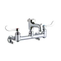 8" Centerset Wall Mount Faucet 3" Bucket Hook Spt 4In Wristblade Handles 1/2" Offset Inlets+Stop Polished Chrome, LK940BP03T4S