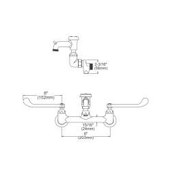 8" Centerset Wall Mount Faucet 3" Bucket Hook Spt 6" Wristblade Handles 1/2" Offset Inlets+Stop Polished Chrome, LK940BP03T6S