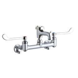 8" Centerset Wall Mount Faucet 3" Bucket Hook Spt 6" Wristblade Handles 1/2" Offset Inlets+Stop Polished Chrome, LK940BP03T6S