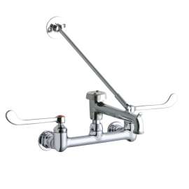 8" Centerset Wall Mount Faucet W/7" Bucket Hook Spt 6In Wristblade Handles 1/2" Offset Inlet Polished Chrome, LK940BP07T6H