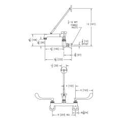 8" Centerset Wall Mount Faucet 7" Bucket Hook Spout 6" Wristblade Handle 1/2" Offset Inlets+Stop Polished Chrome, LK940BP07T6S