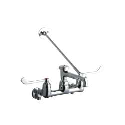 8" Centerset Wall Mount Faucet 7" Bucket Hook Spout 6" Wristblade Handle 1/2" Offset Inlets+Stop Polished Chrome, LK940BP07T6S