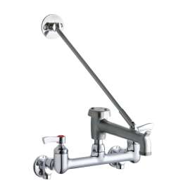 8" Centerset Wall Mount Faucet With 7" Bucket Hook Spt 2" Lever Handles 1/2" Offset Inlets+Stop Rough Chrome, LK940BR07L2S