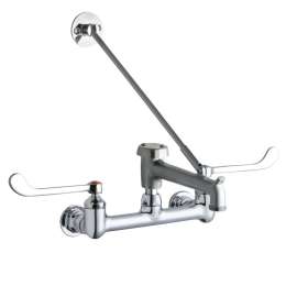 8" Centerset Wall Mount Faucet With 7" Bucket Hook Spt 6" Wristblade Handles 1/2" Offset Inlets Rough Chrome, LK940BR07T6H