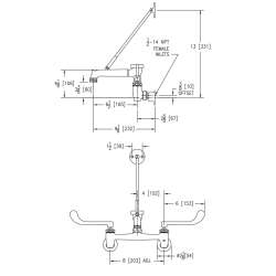 8" Centerset Wall Mount Faucet 7" Bucket Hook Spout 6" Wristblade Handle 1/2" Offset Inlets+Stop Rough Chrome, LK940BR07T6S