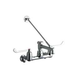 8" Centerset Wall Mount Faucet 7" Bucket Hook Spout 6" Wristblade Handle 1/2" Offset Inlets+Stop Rough Chrome, LK940BR07T6S